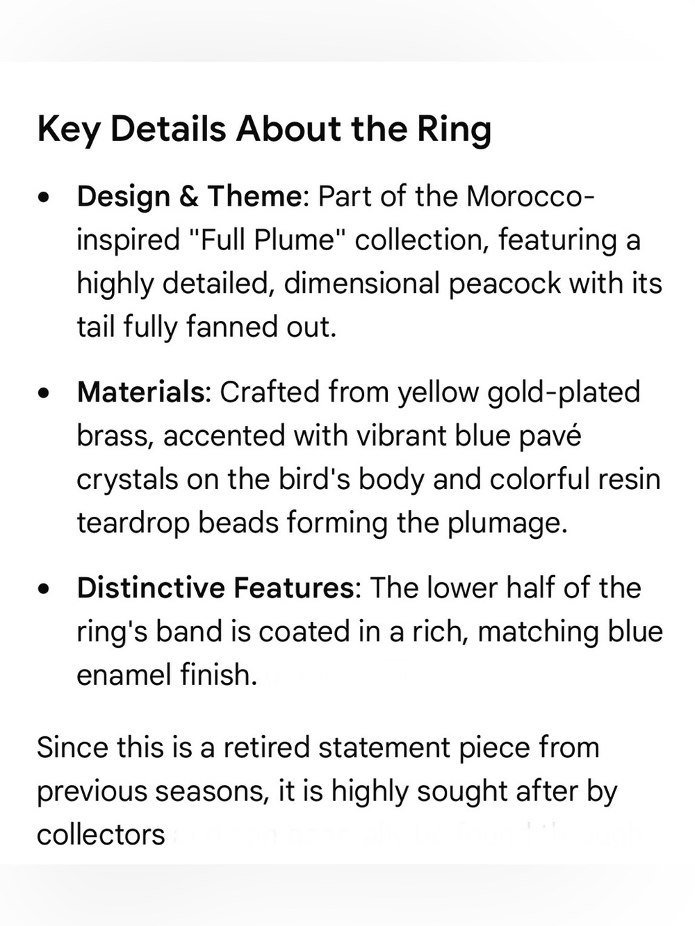 ♠️ Kate Spade Full Plume Peacock Statement Pave Crystals Cocktail Ring - Picture 4 of 12